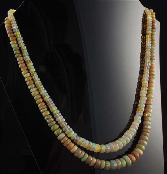 A double strand graduated facetted opal bead necklace, 15in.